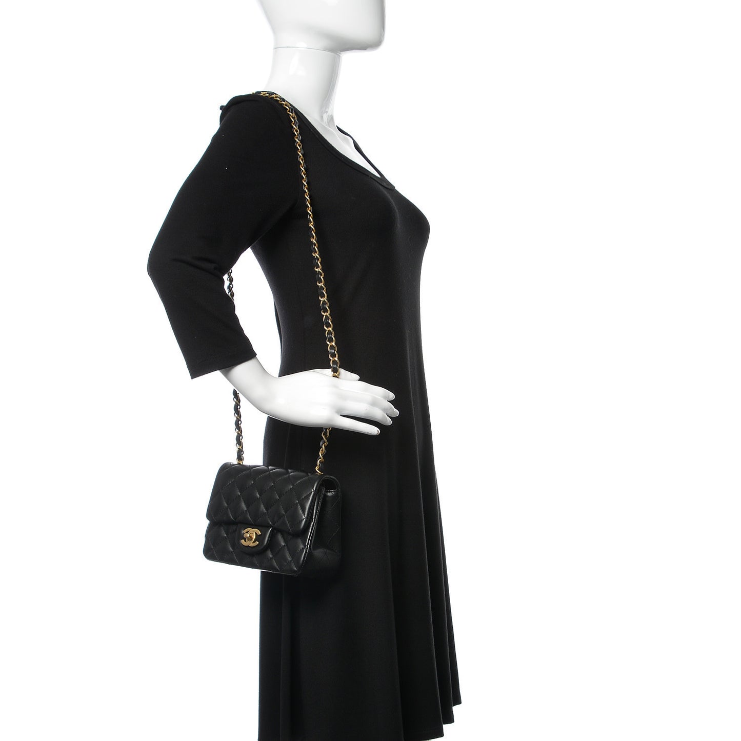 Lambskin Quilted Mini Square Flap Black