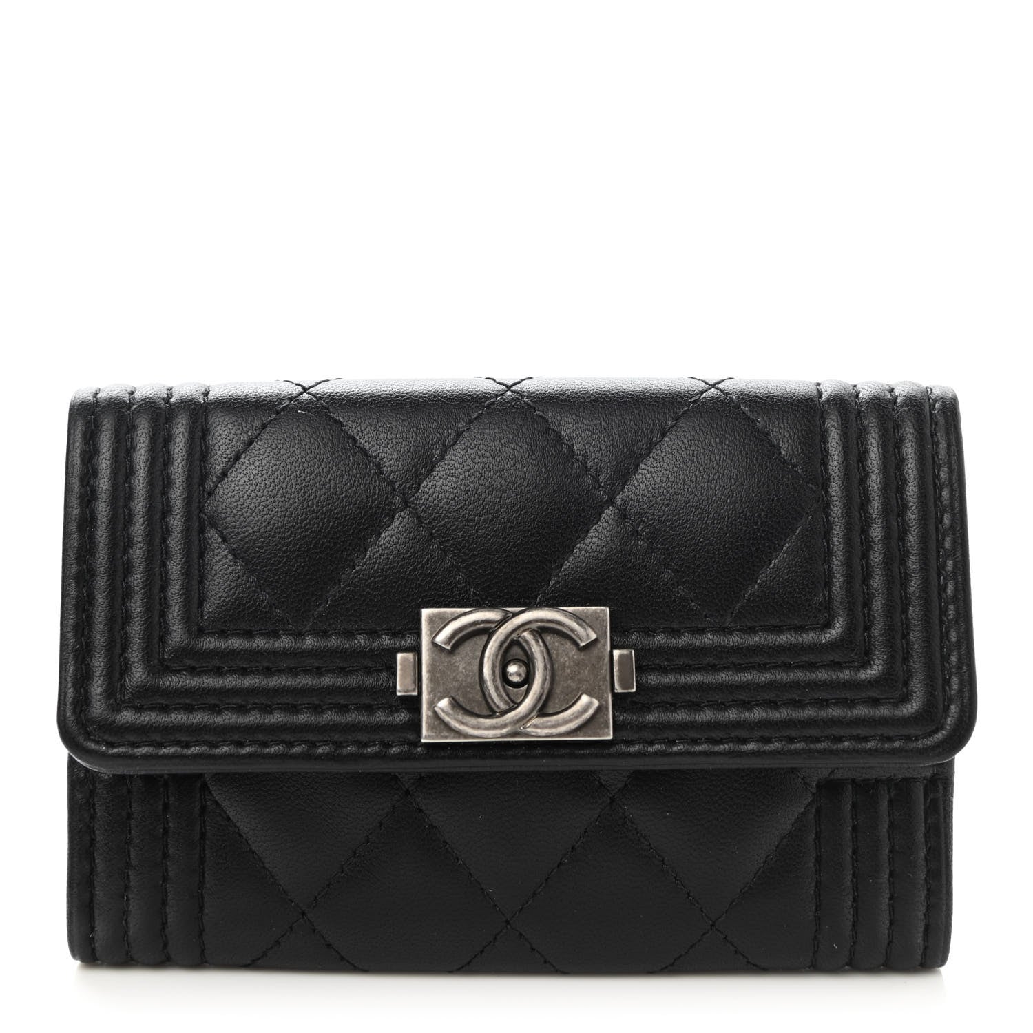 Chanel Lambskin Quilted Boy Flap Card Holder Black 1 of 9