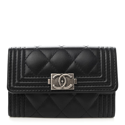 Chanel Lambskin Quilted Boy Flap Card Holder Black 1 of 9