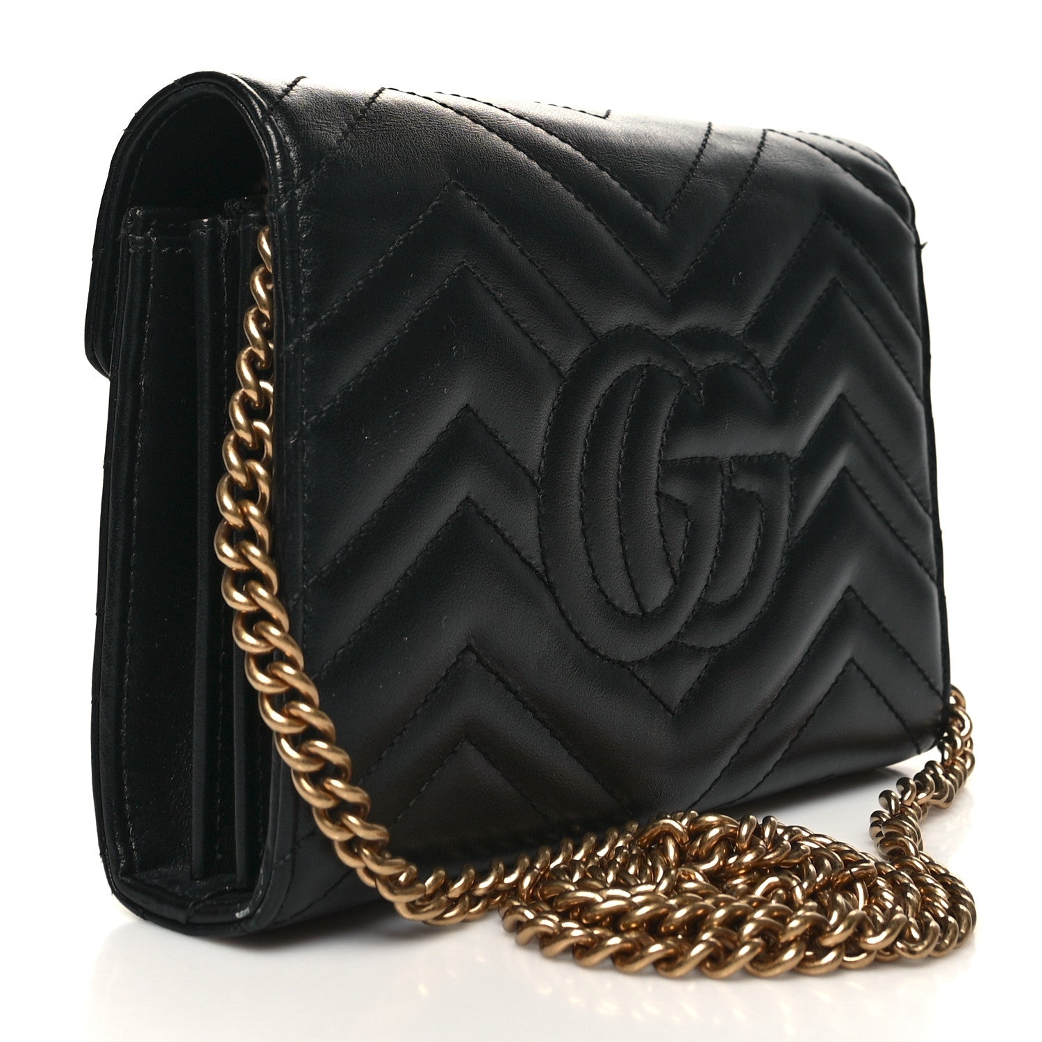 Gucci Calfskin Matelasse GG Marmont Chain Wallet Black 3 of 15