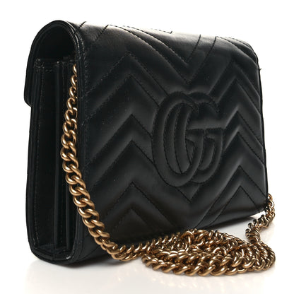 Gucci Calfskin Matelasse GG Marmont Chain Wallet Black 3 of 15