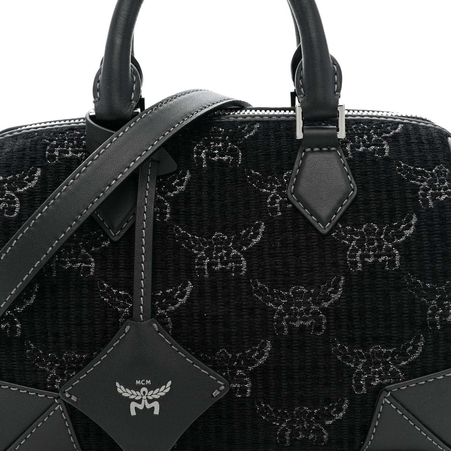Lauretos Lurex Jacquard Small Ella Boston Bag Black