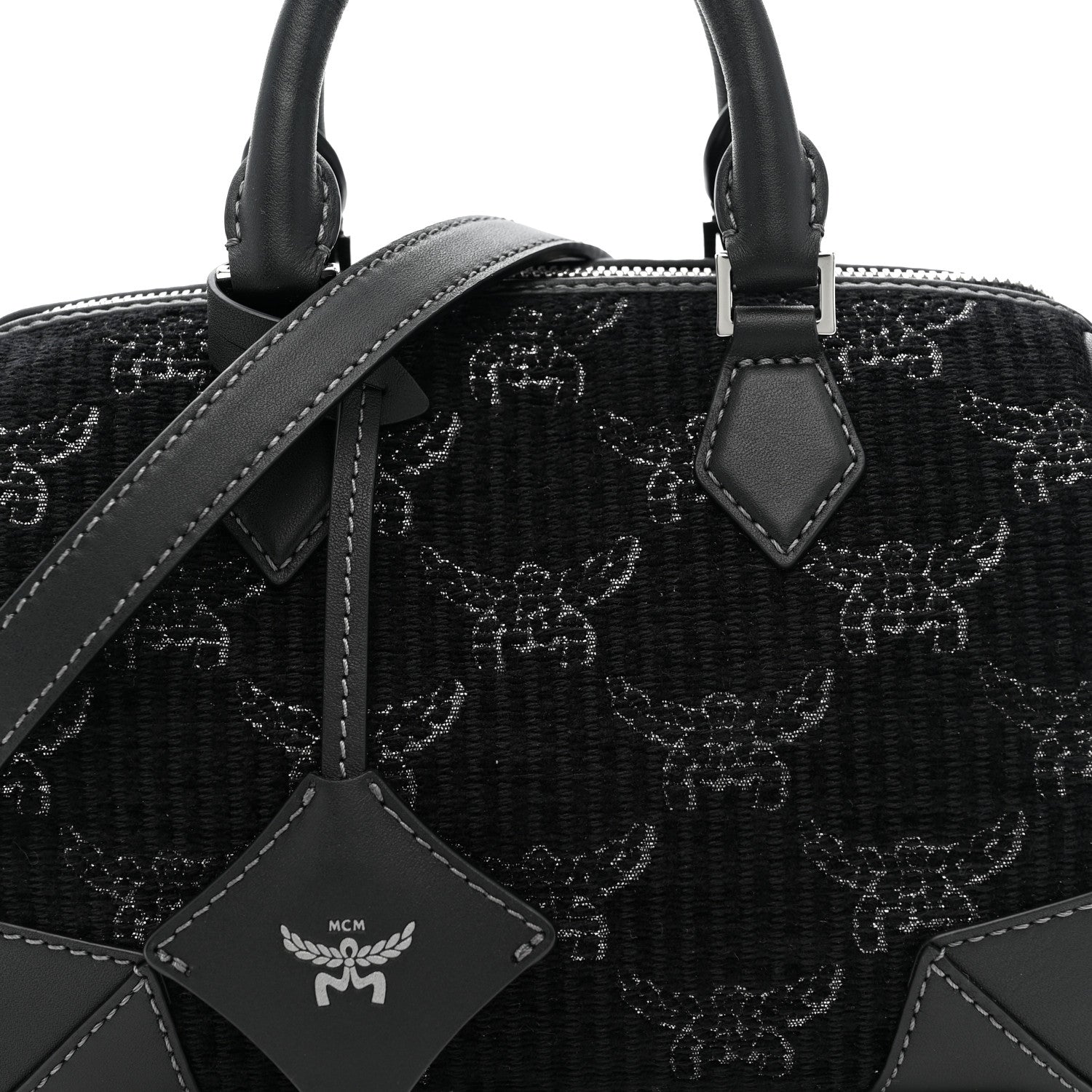 MCM Lauretos Lurex Jacquard Small Ella Boston Bag Black 8 of 10