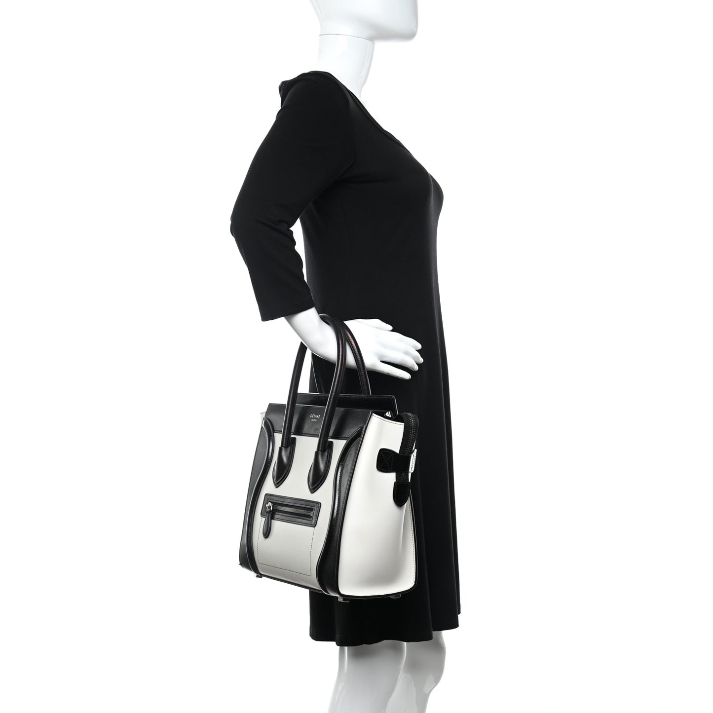 Sleek Calfskin Micro Bi-Color Luggage Black White