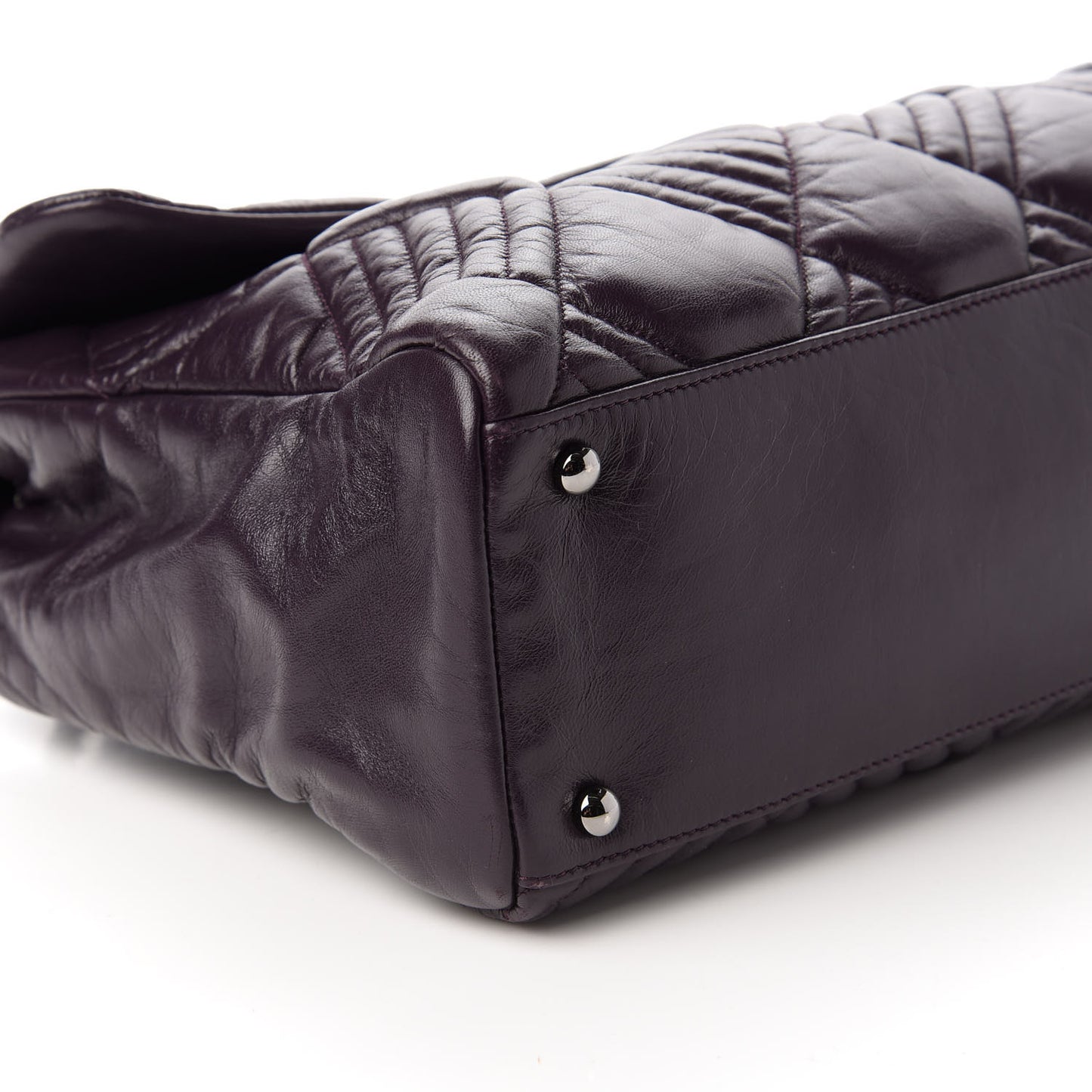 Calfskin Diagonal Quilted Flap Purple