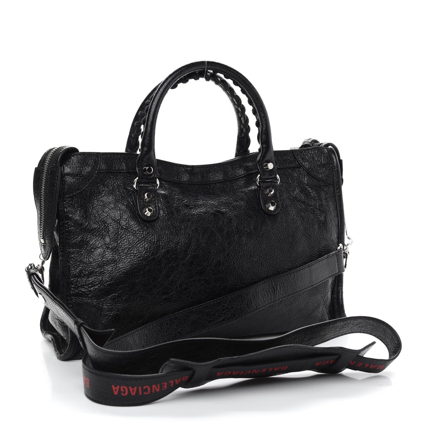 Agneau Classic Silver Hardware S City Logo Strap Black Red