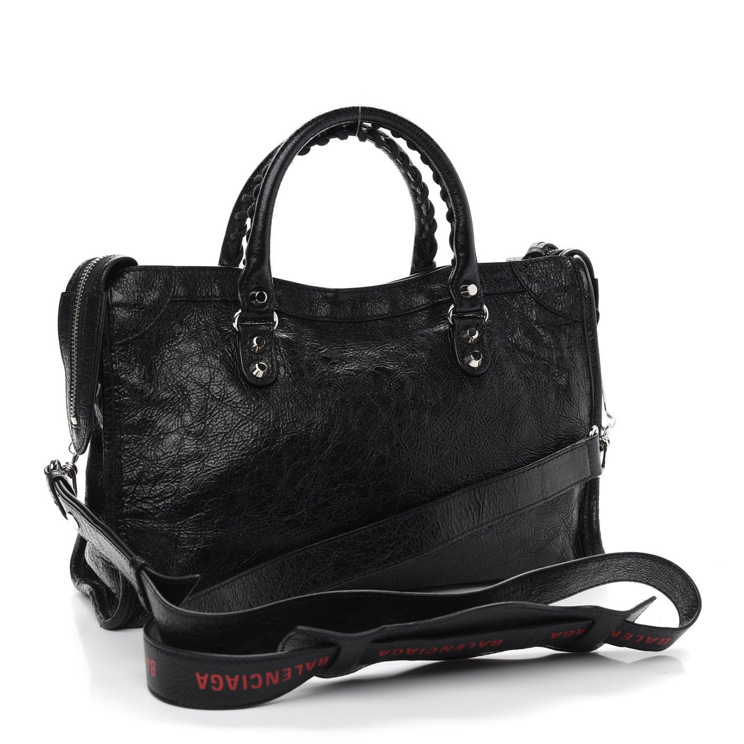 Balenciaga Agneau Classic Silver Hardware S City Logo Strap Black Red 3 of 10