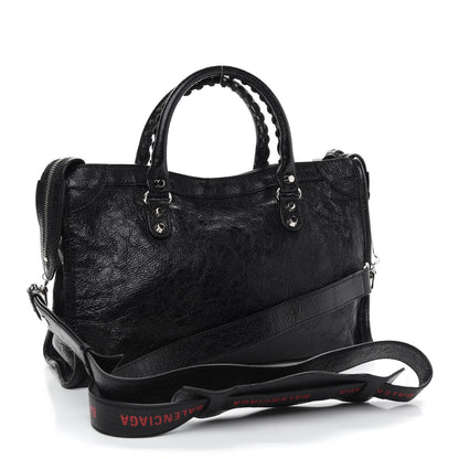 Balenciaga Agneau Classic Silver Hardware S City Logo Strap Black Red 3 of 10