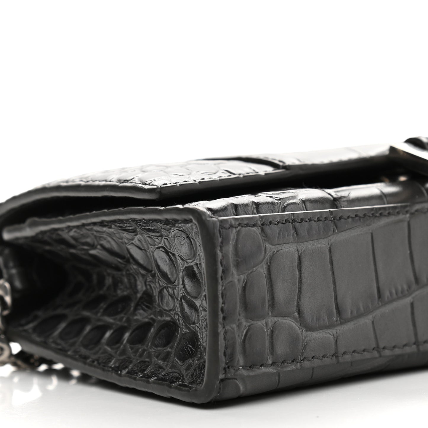 Shiny Calfskin Crocodile Embossed Hourglass Chain Bag Black