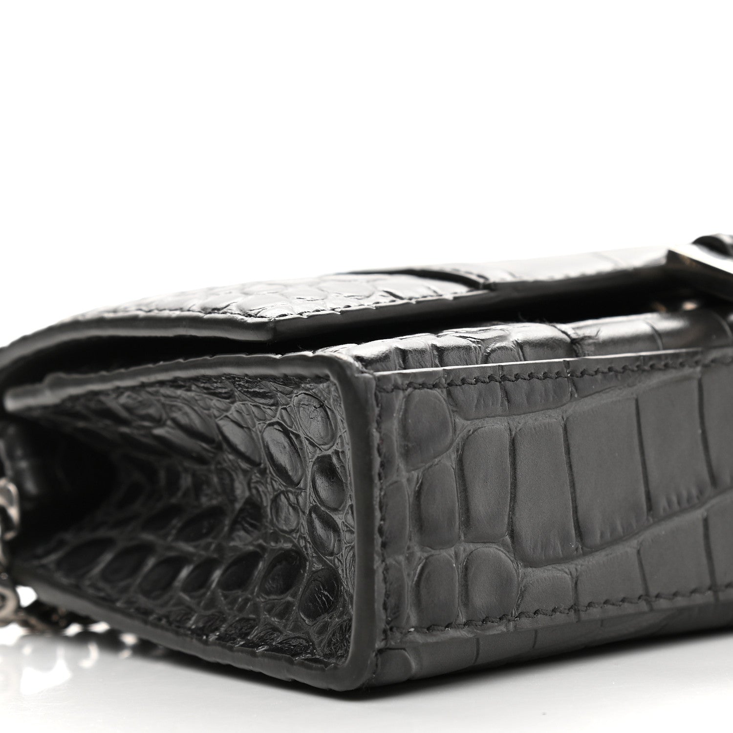 Balenciaga Shiny Calfskin Crocodile Embossed Hourglass Chain Bag Black 8 of 9
