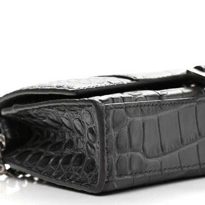 Balenciaga Shiny Calfskin Crocodile Embossed Hourglass Chain Bag Black 8 of 9