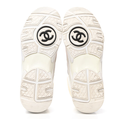 Chanel Suede Calfskin Fabric CC Sneakers 40 White Grey Fluo Orange 5 of 8