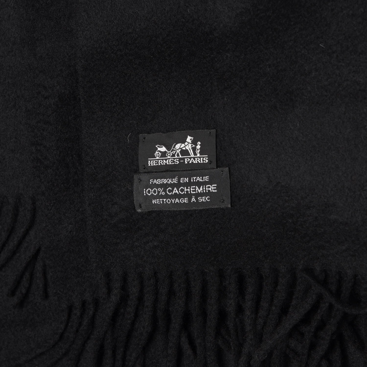 Hermes Cashmere Fringe Throw Blanket Black 4 of 4