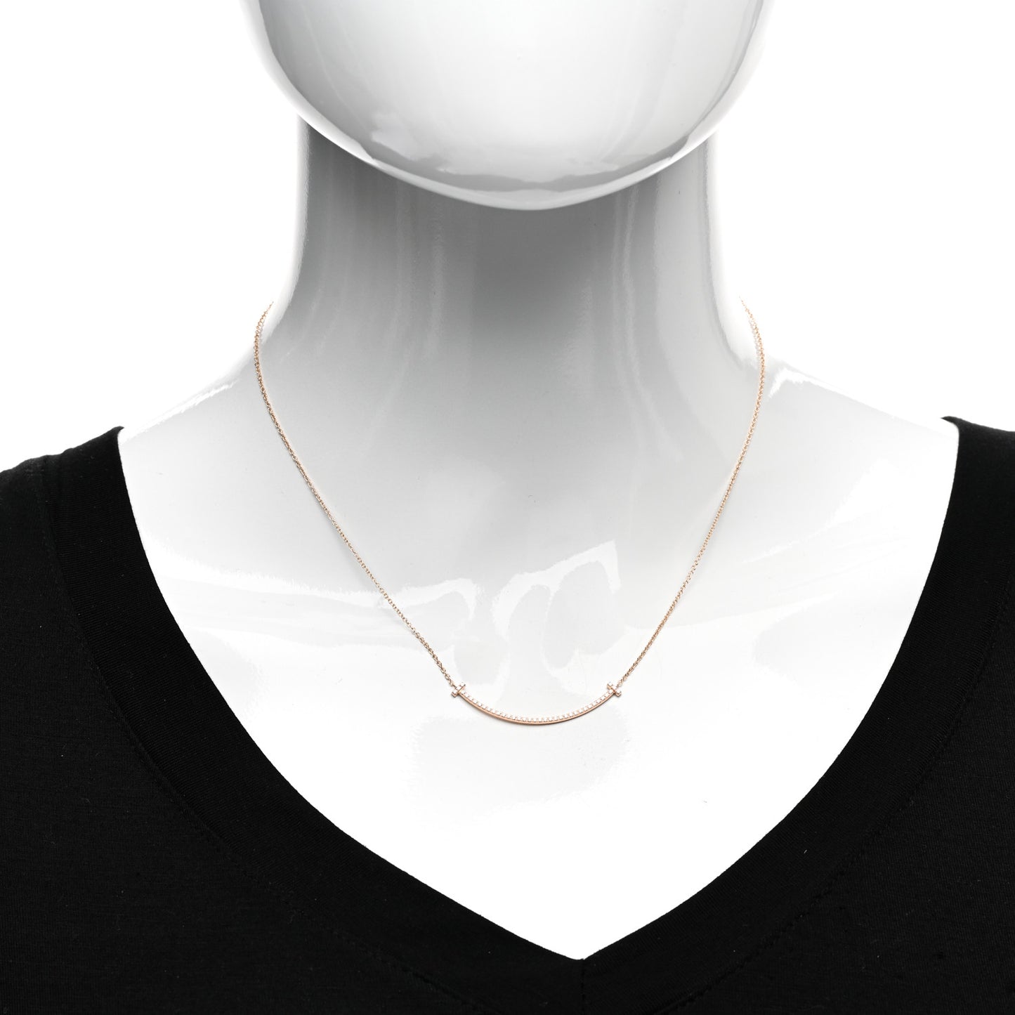 18K Rose Gold Diamond Small T Smile Pendant Necklace