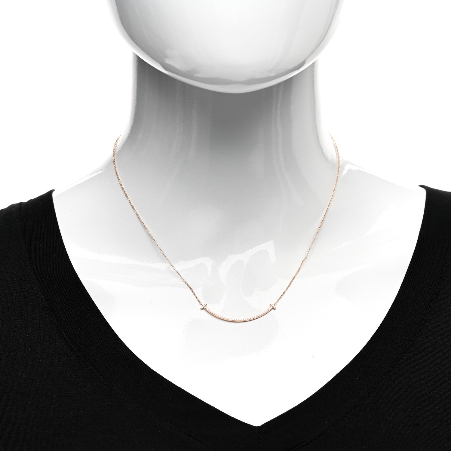 Tiffany 18K Rose Gold Diamond Small T Smile Pendant Necklace 2 of 4