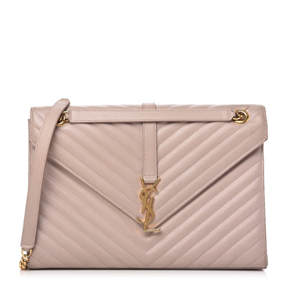Saint Laurent Grain De Poudre Matelasse Chevron Large Monogram Satchel Rose Antic 1 of 10