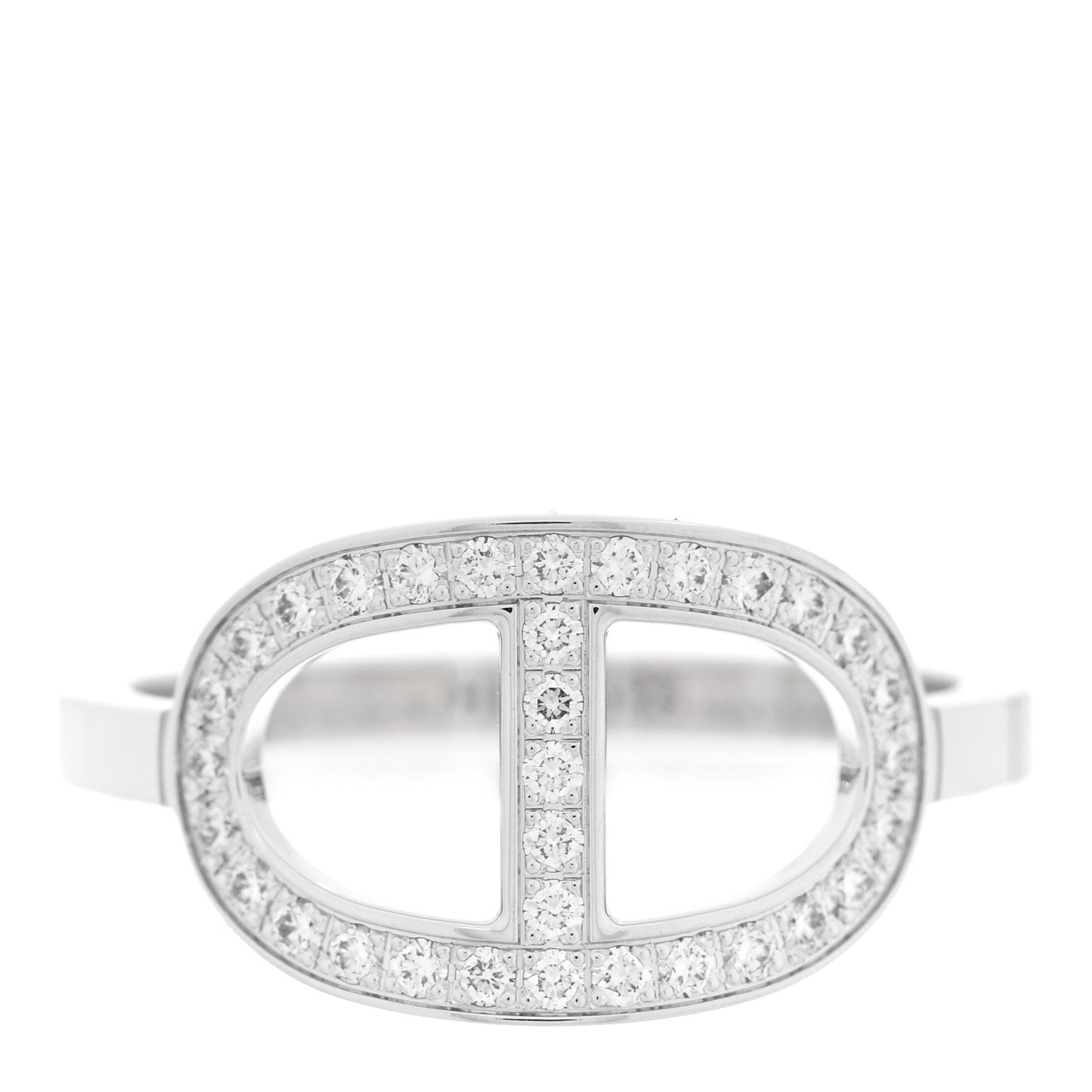 Hermes 18K White Gold Diamond MM Chaine d'Ancre Contour Ring 52 6 1 of 5