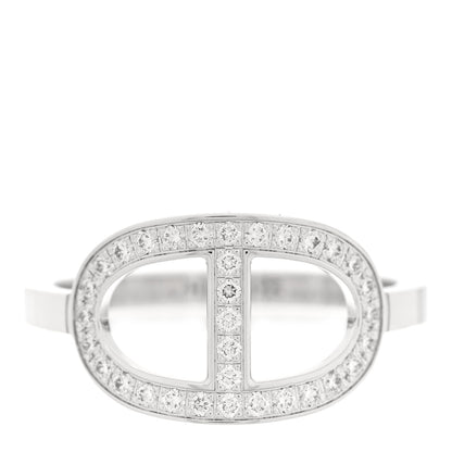 Hermes 18K White Gold Diamond MM Chaine d'Ancre Contour Ring 52 6 1 of 5