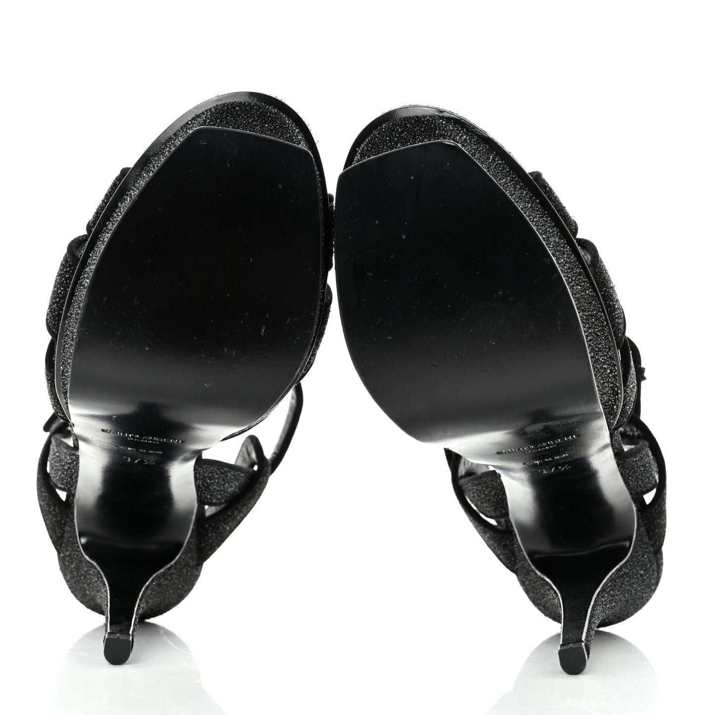Glitter Effect Calfskin Tribute 105 Platform Sandals 37.5 Black