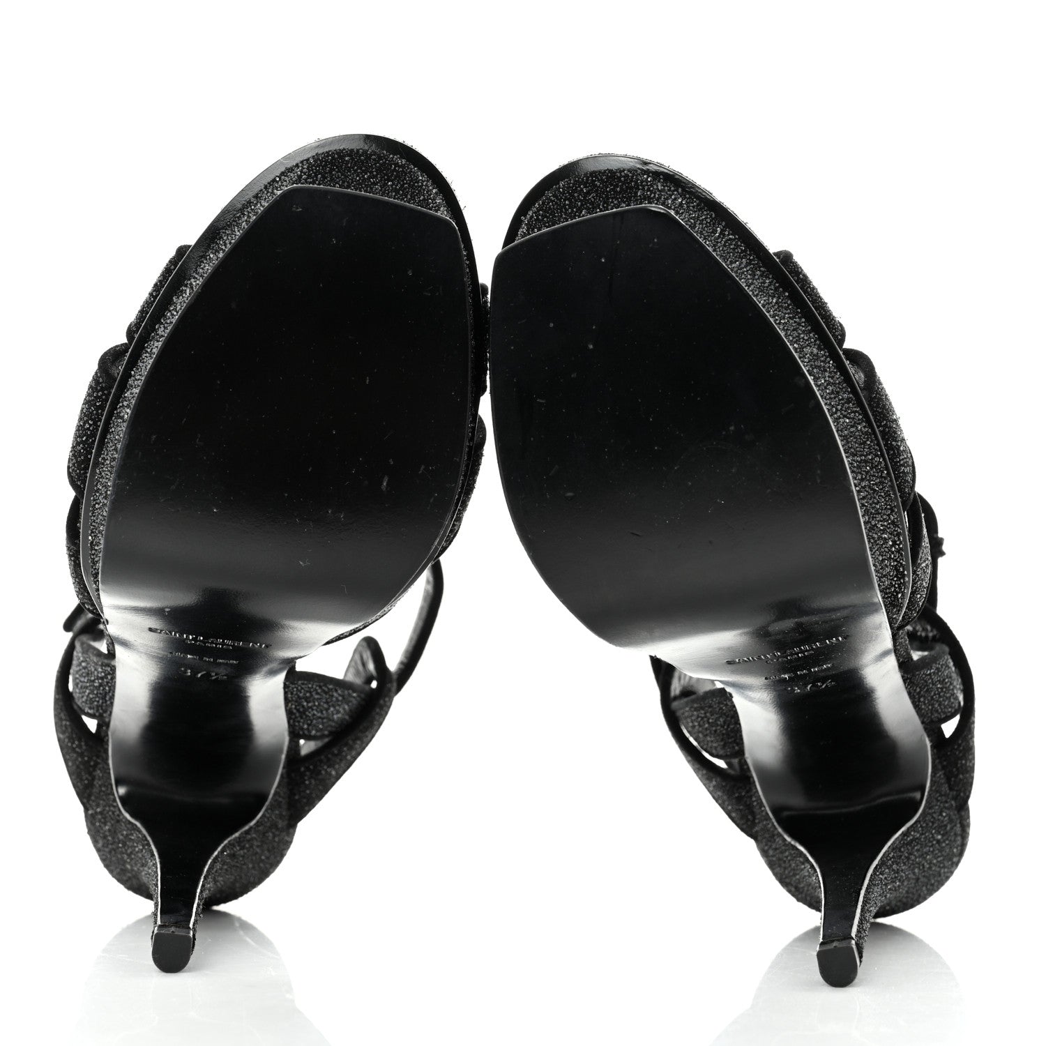 Saint Laurent Glitter Effect Calfskin Tribute 105 Platform Sandals 37.5 Black 7 of 8