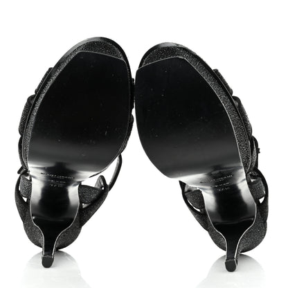 Saint Laurent Glitter Effect Calfskin Tribute 105 Platform Sandals 37.5 Black 7 of 8