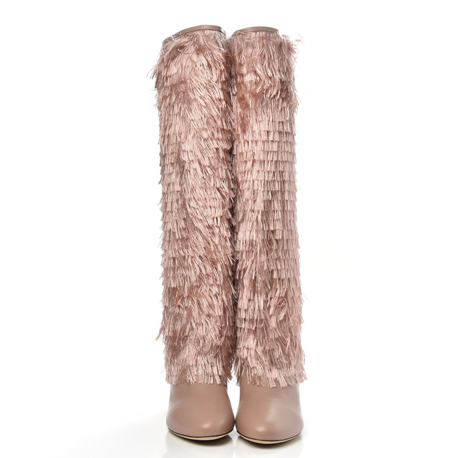 Jimmy Choo Calfskin Fringe Magalie 65 Knee High Boots 39.5 Ballet Pink 2 of 7