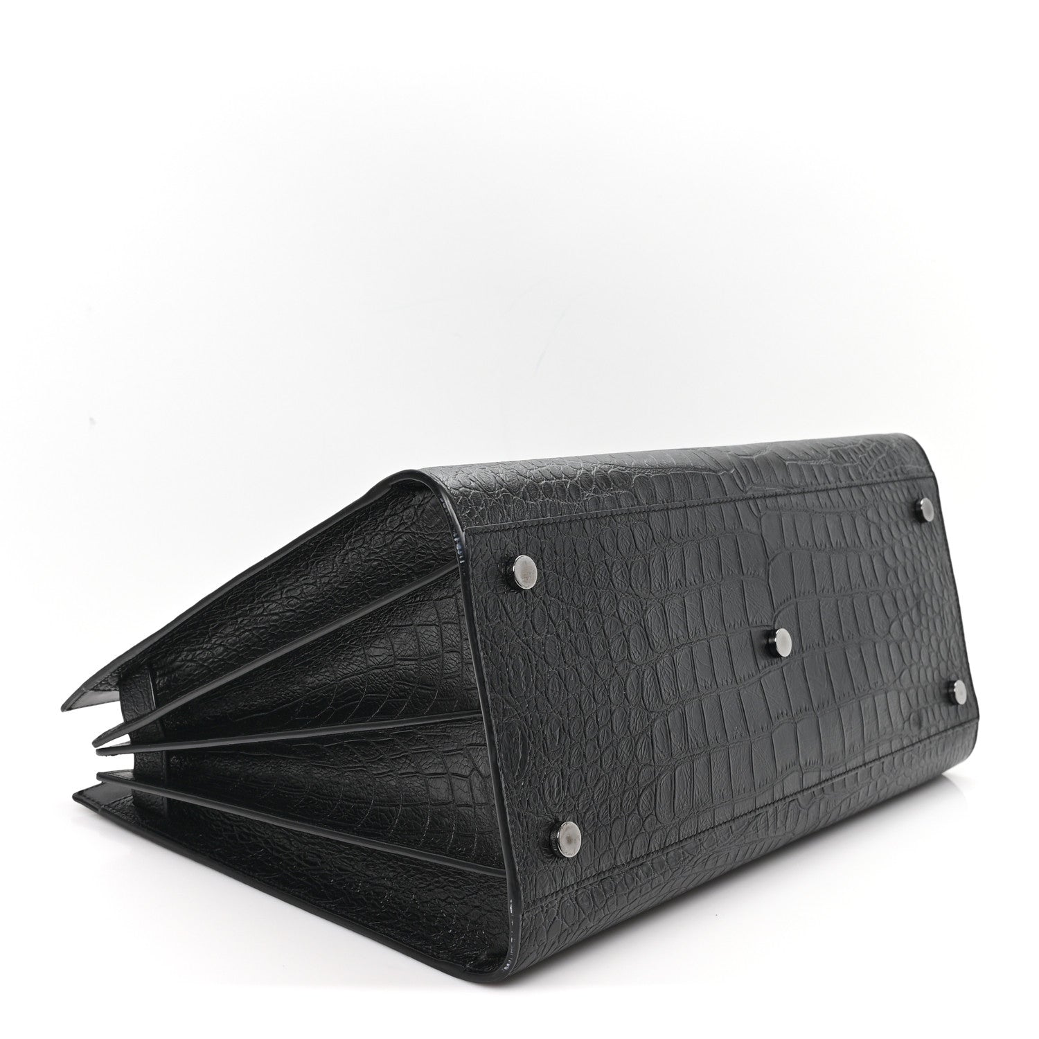 Saint Laurent Calfskin Crocodile Embossed Large Sac De Jour Carryall Black 4 of 12