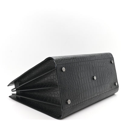 Saint Laurent Calfskin Crocodile Embossed Large Sac De Jour Carryall Black 4 of 12