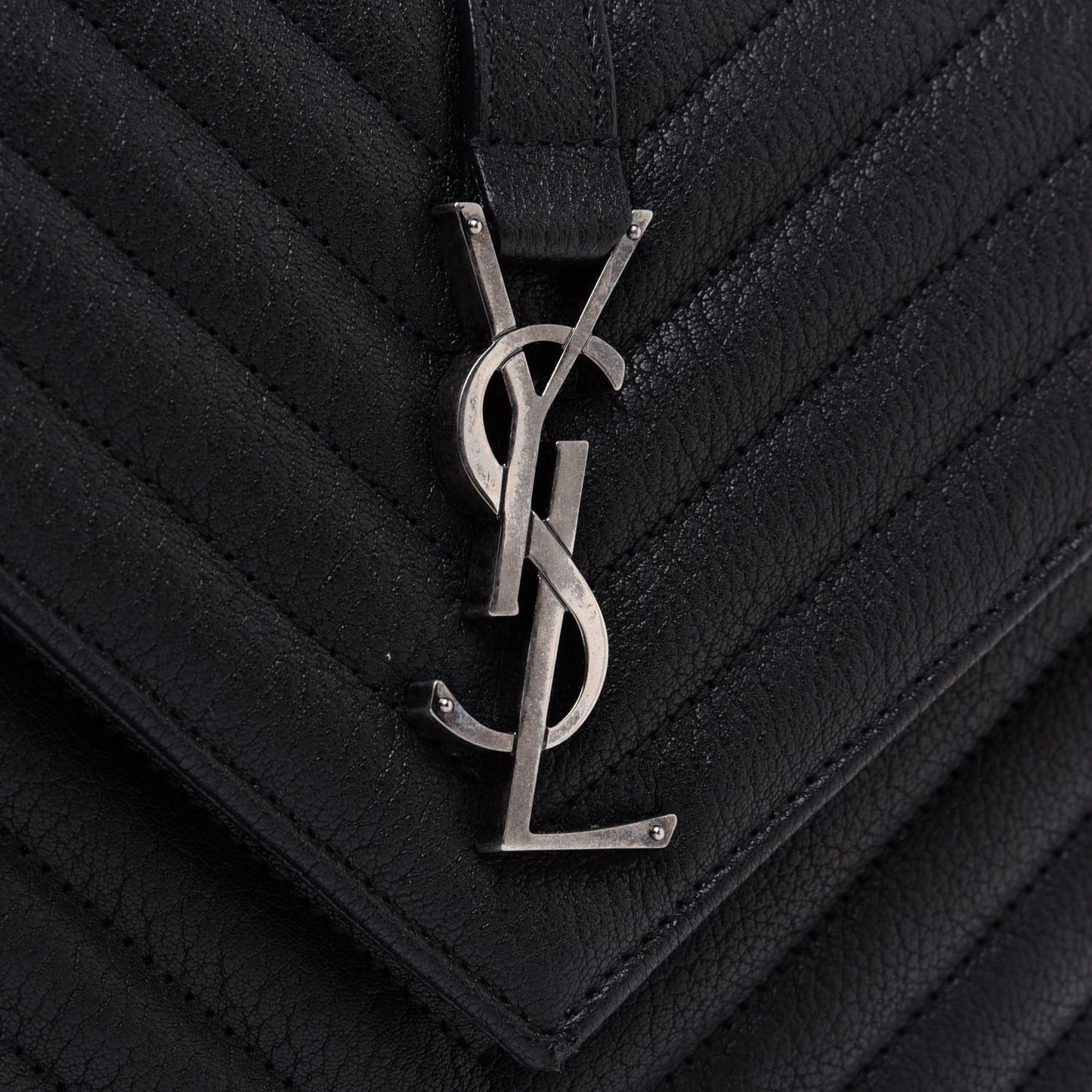Sheepskin Matelasse Chevron Monogram Medium College Bag Black