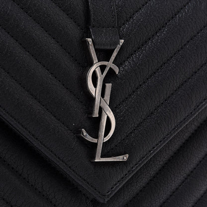 Saint Laurent Sheepskin Matelasse Chevron Monogram Medium College Bag Black 15 of 15