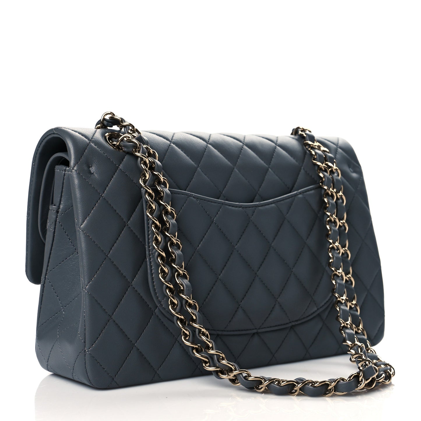 Lambskin Quilted Medium Double Flap Dark Grey