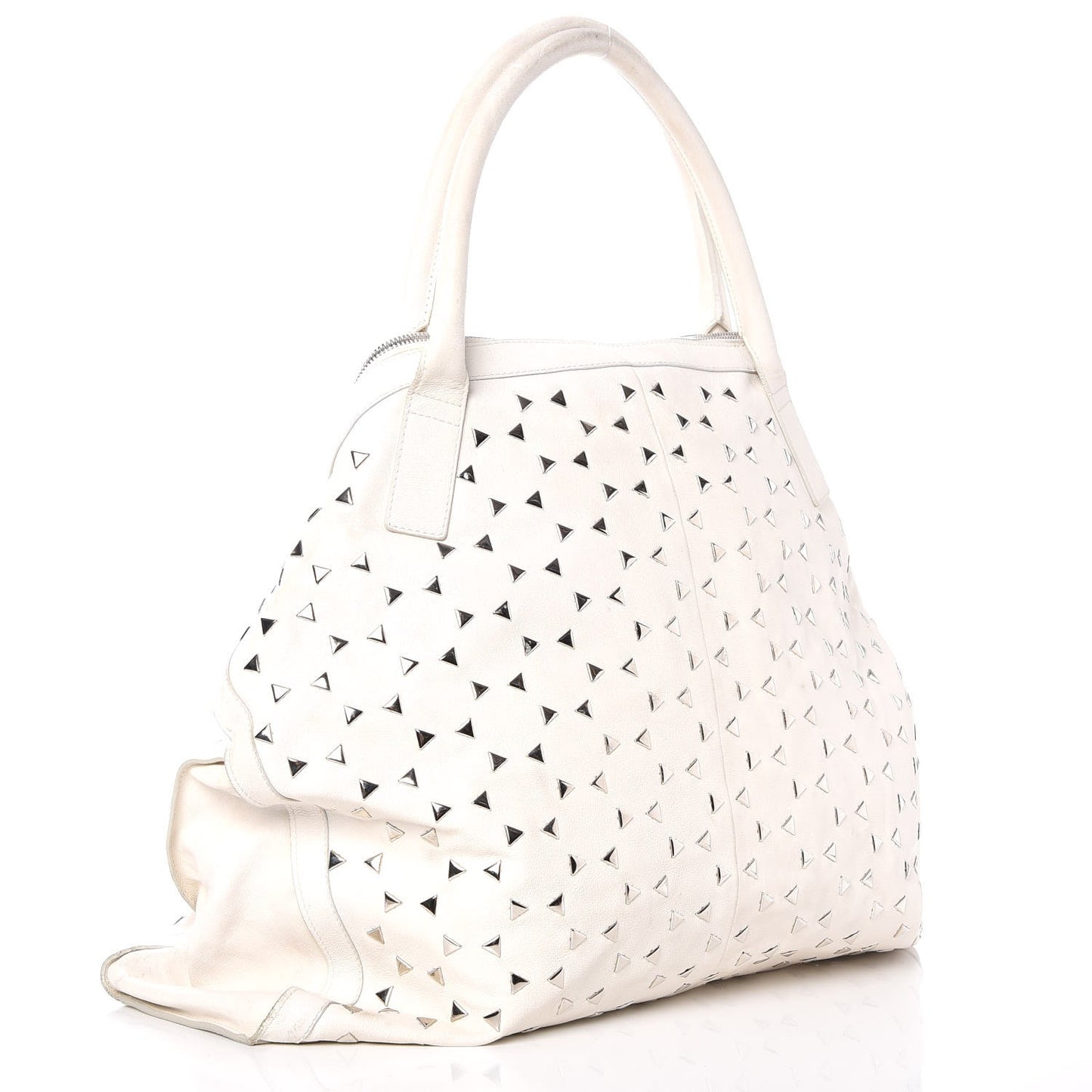 Lambskin Studded Large De Manta Tote White