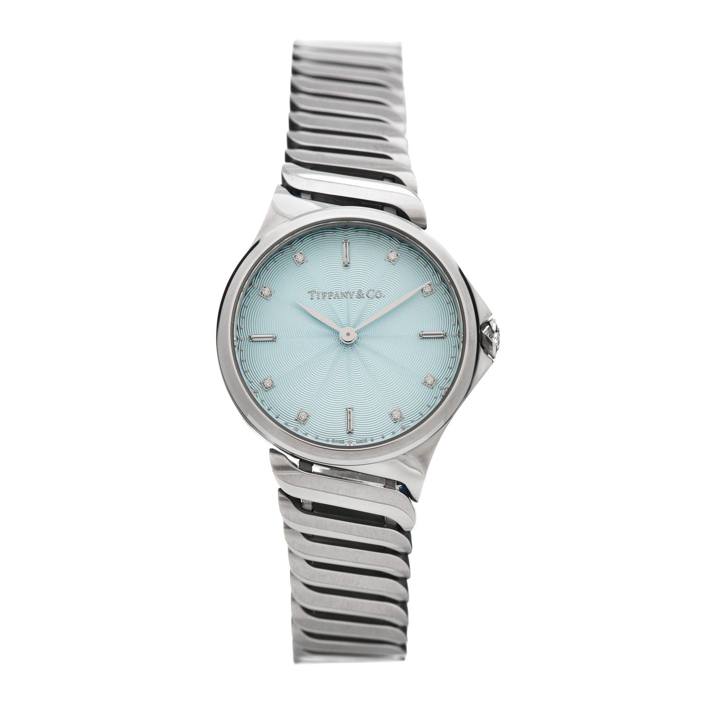 Stainless Steel Diamond 28mm Metro 2-Hand Quartz Watch Ice Blue