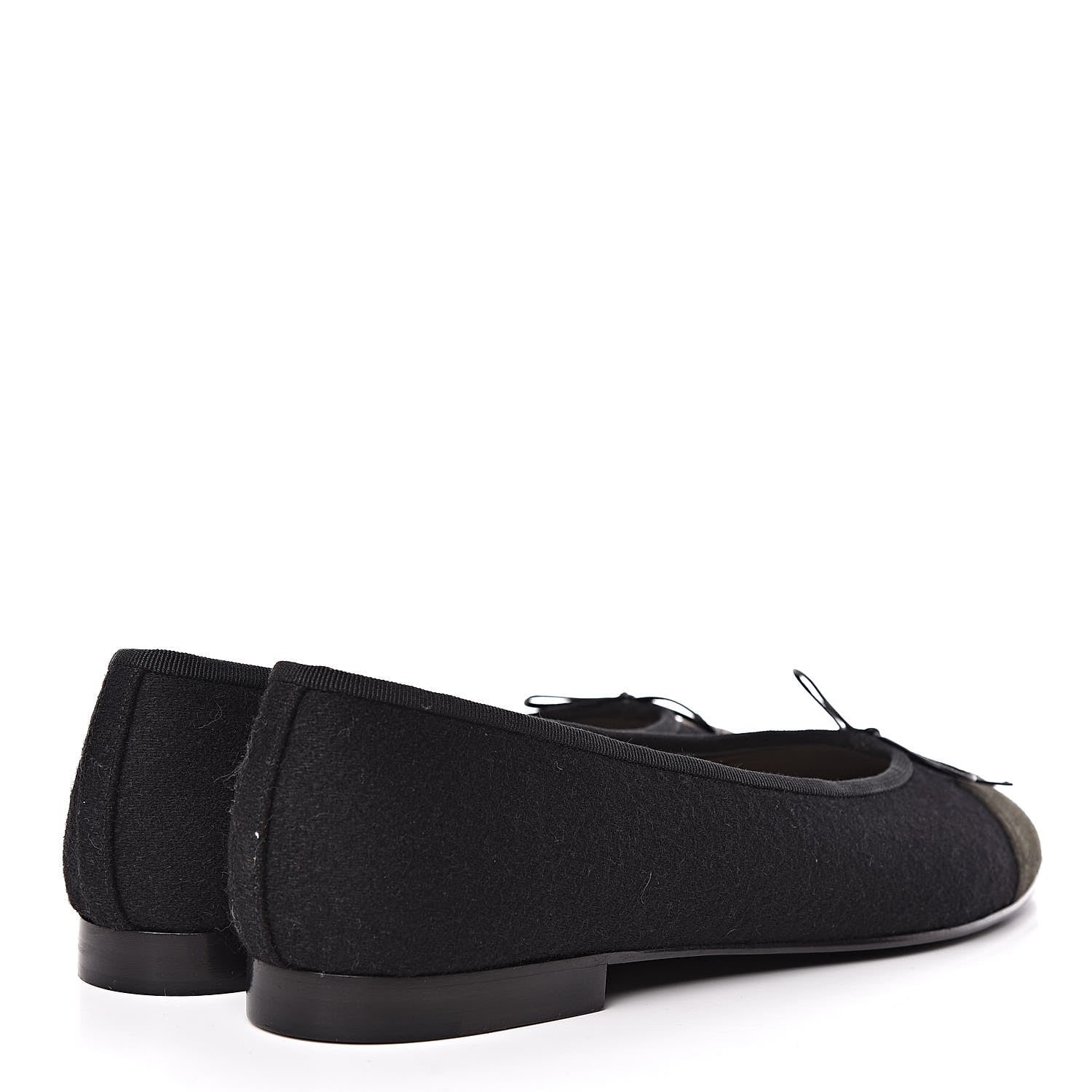 Chanel Fabric Suede Cap Toe CC Ballerina Flats 41 Black Dark Khaki 4 of 11