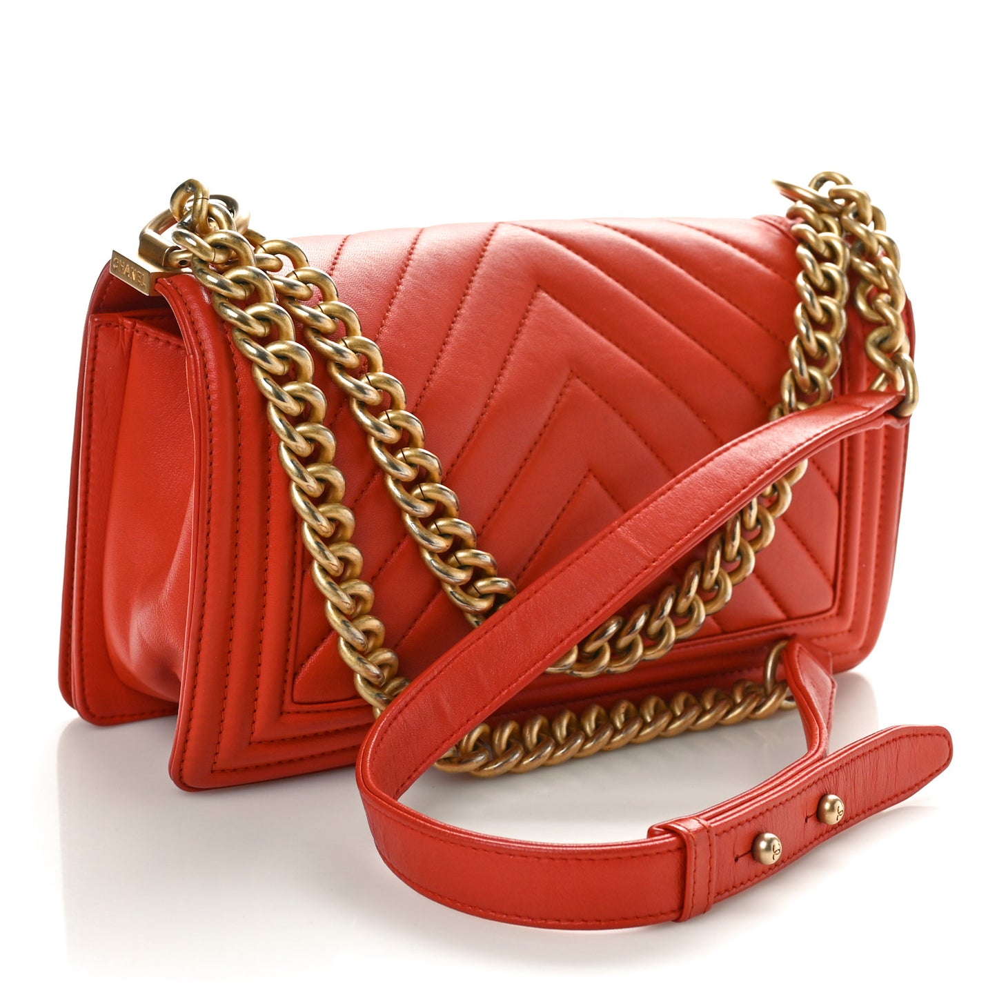 Calfskin Chevron Quilted Medium Boy Flap Coral