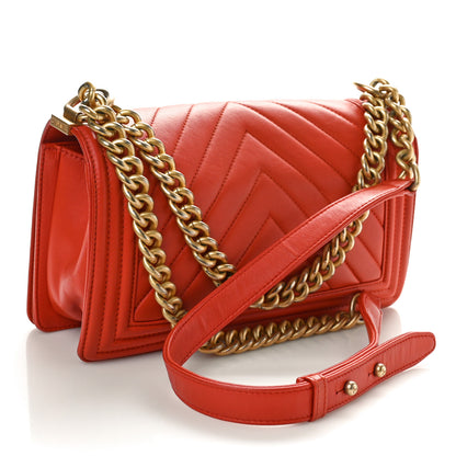Chanel Calfskin Chevron Quilted Medium Boy Flap Coral 3 of 10