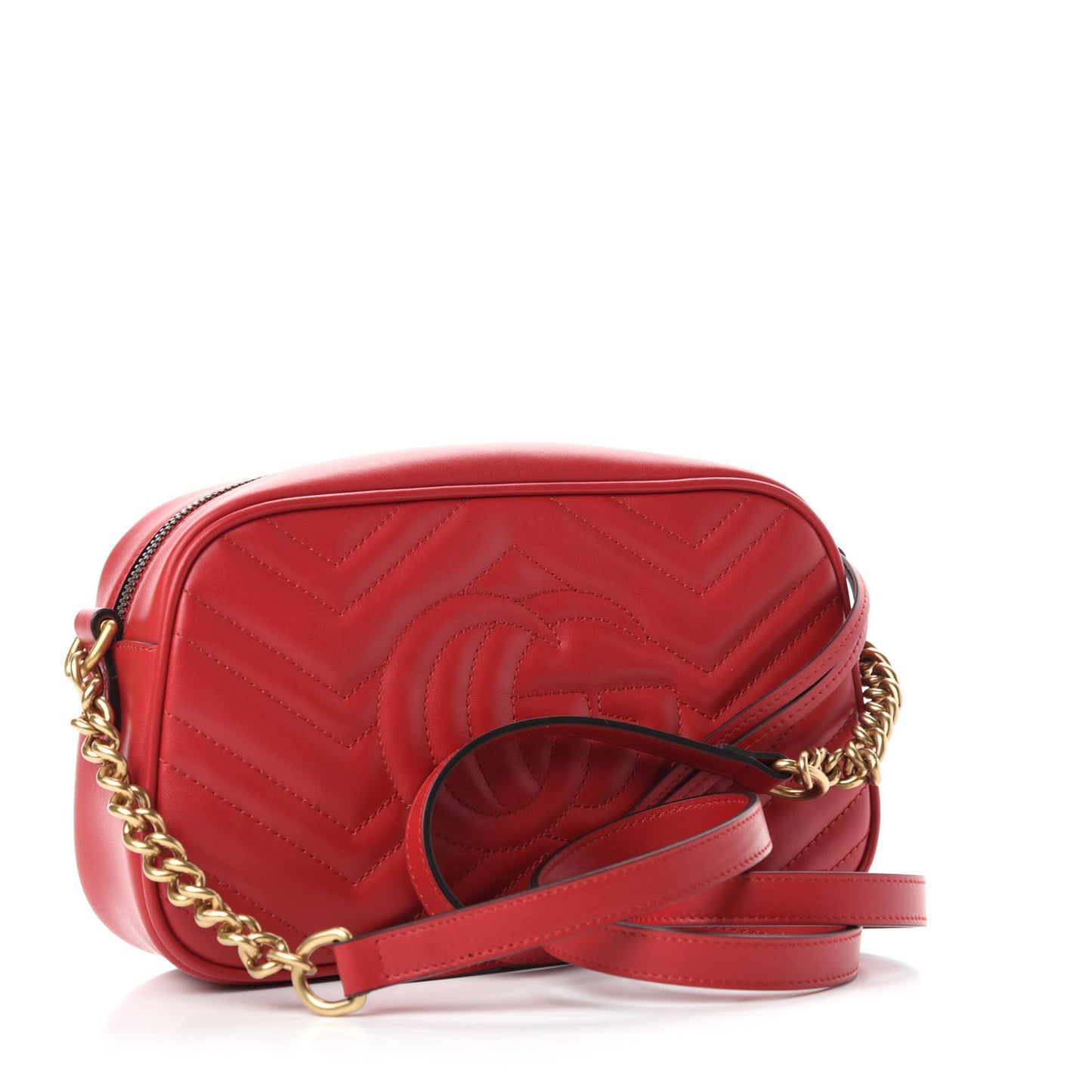 Calfskin Matelasse Small GG Marmont Chain Shoulder Bag Hibiscus Red