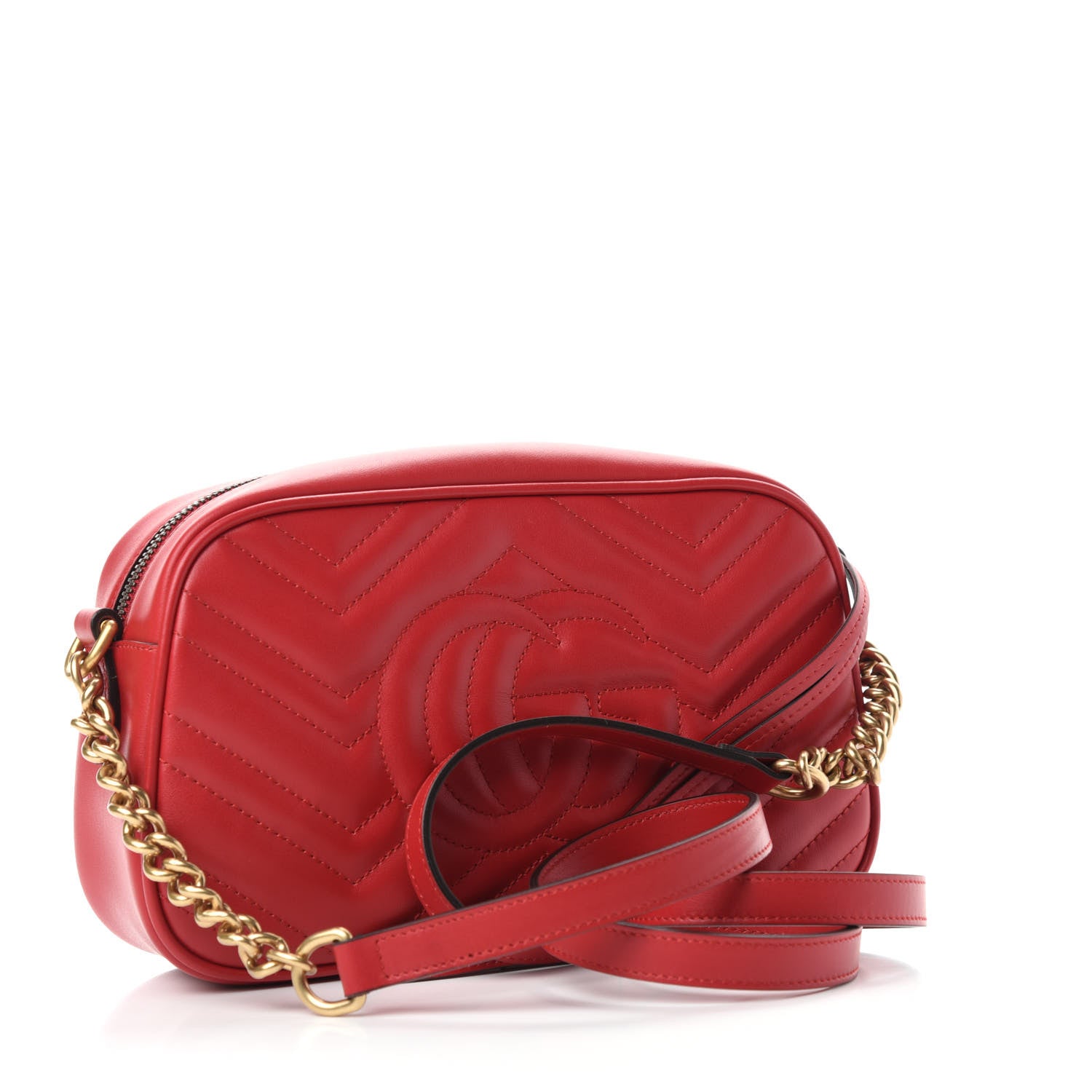 Gucci Calfskin Matelasse Small GG Marmont Chain Shoulder Bag Hibiscus Red 3 of 11