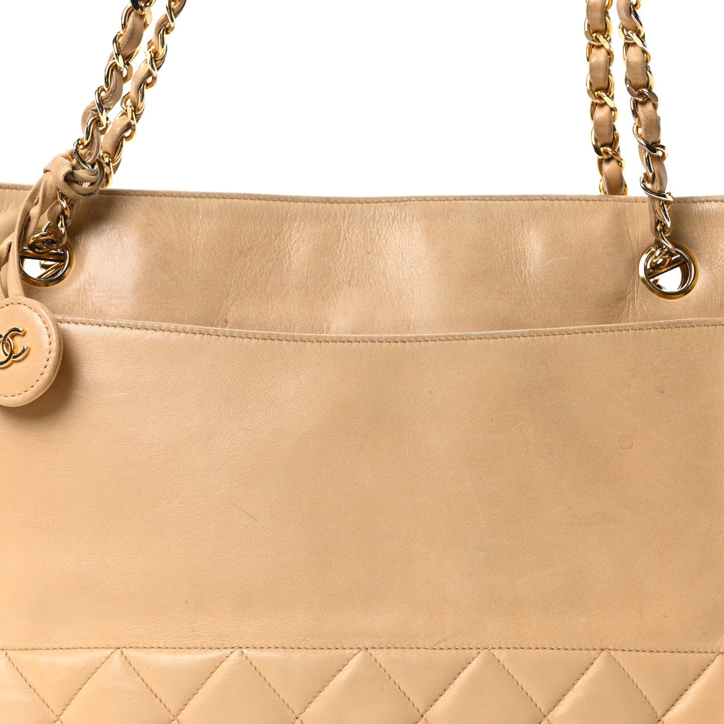 Lambskin Quilted Shopping Tote Beige