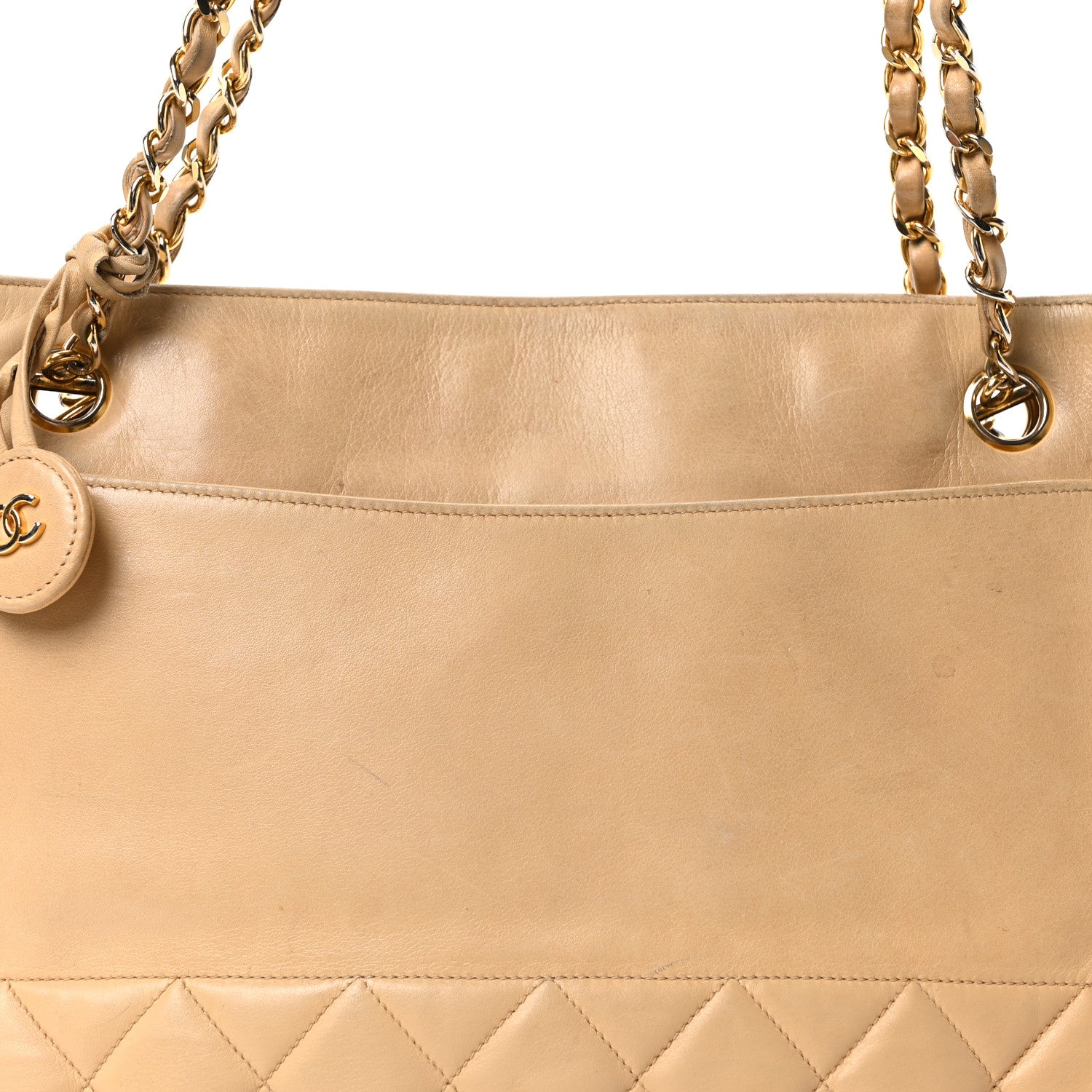 Chanel Lambskin Quilted Shopping Tote Beige 9 of 11