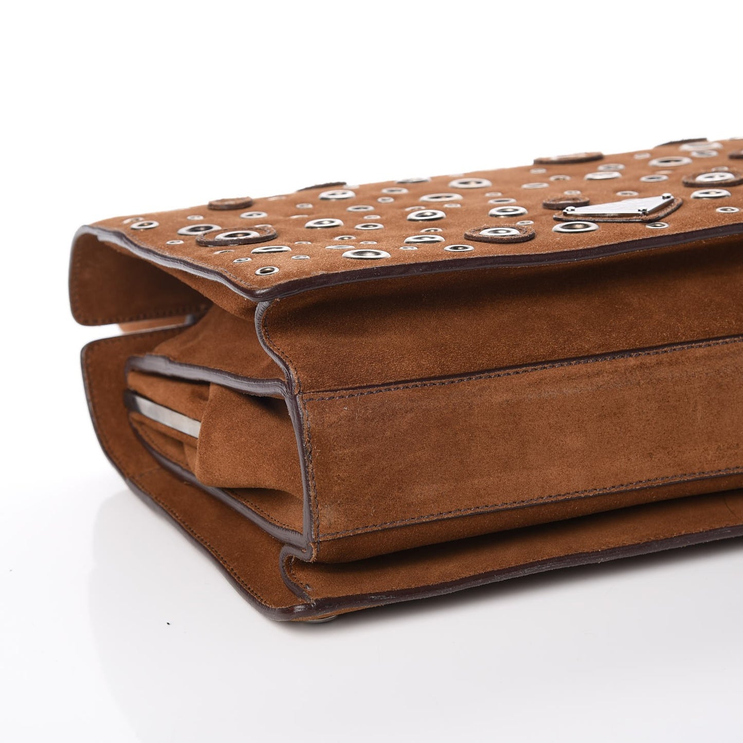 Suede Grommet Frame Satchel Tabacco