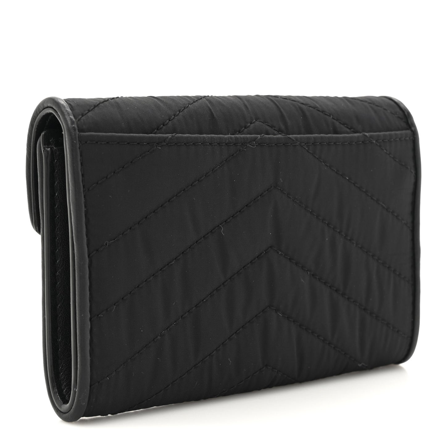 Calfskin Nylon Matelasse Chevron Small Monogram Envelope Wallet Black