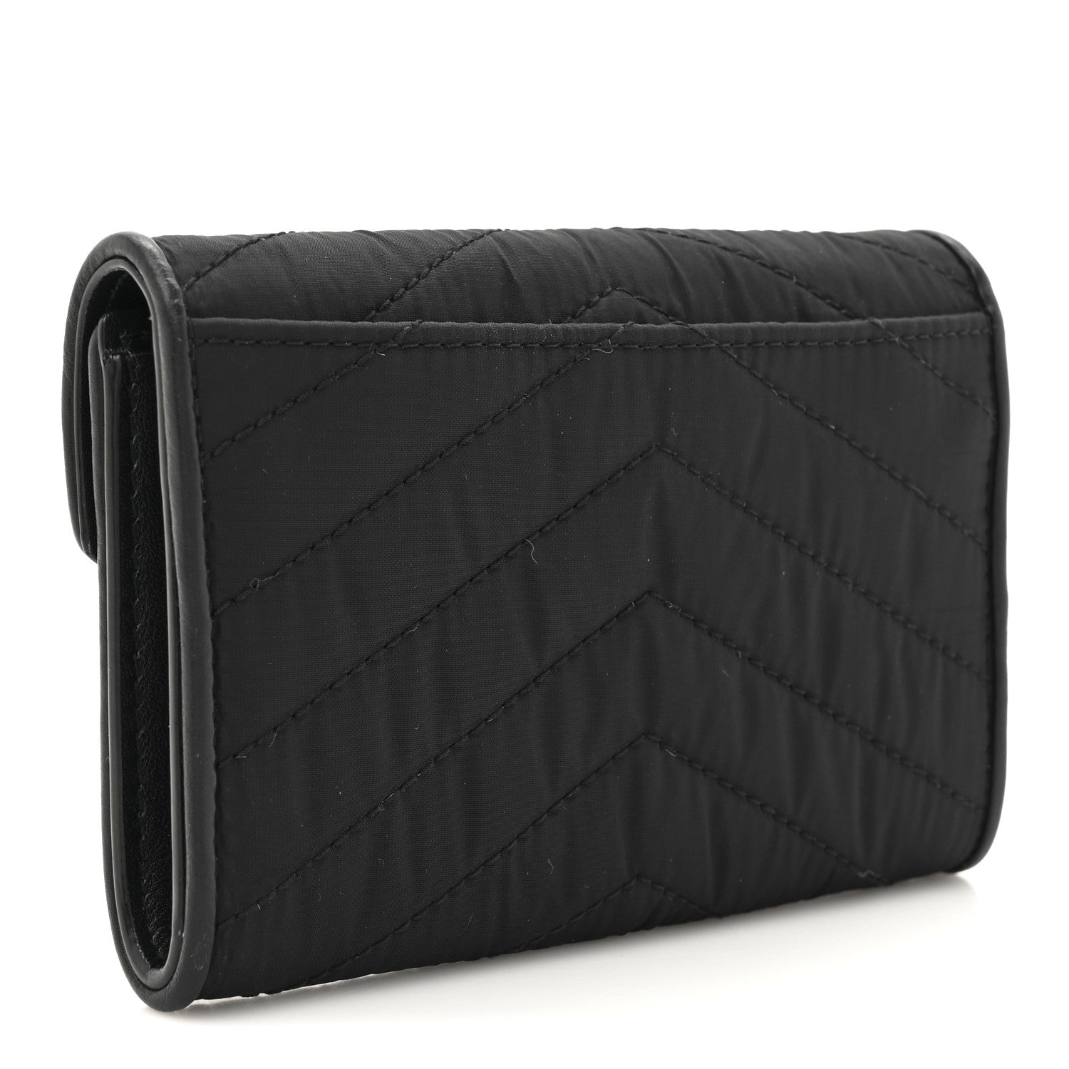 Saint Laurent Calfskin Nylon Matelasse Chevron Small Monogram Envelope Wallet Black 3 of 8