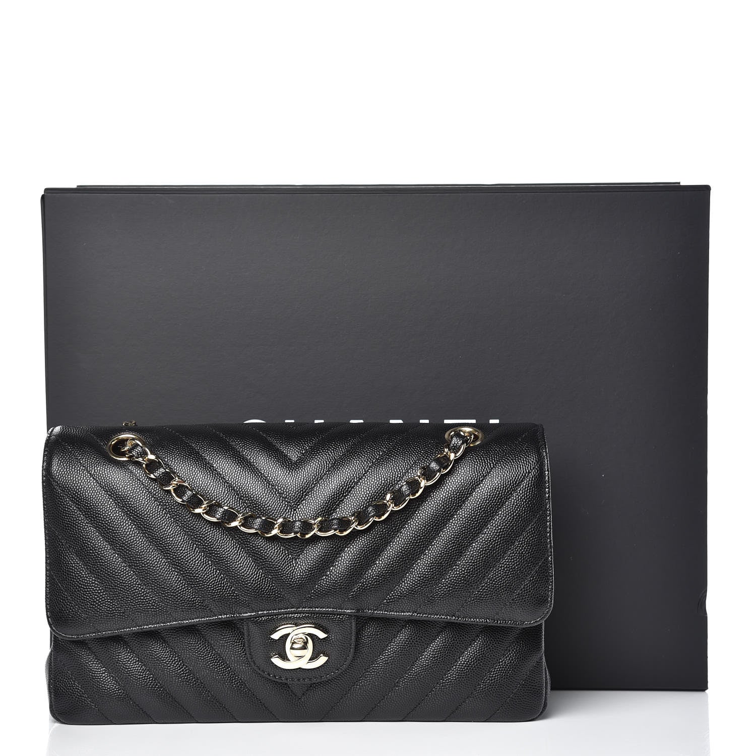 Chanel Caviar Chevron Quilted Medium Double Flap Black 10 of 10