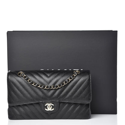 Chanel Caviar Chevron Quilted Medium Double Flap Black 10 of 10