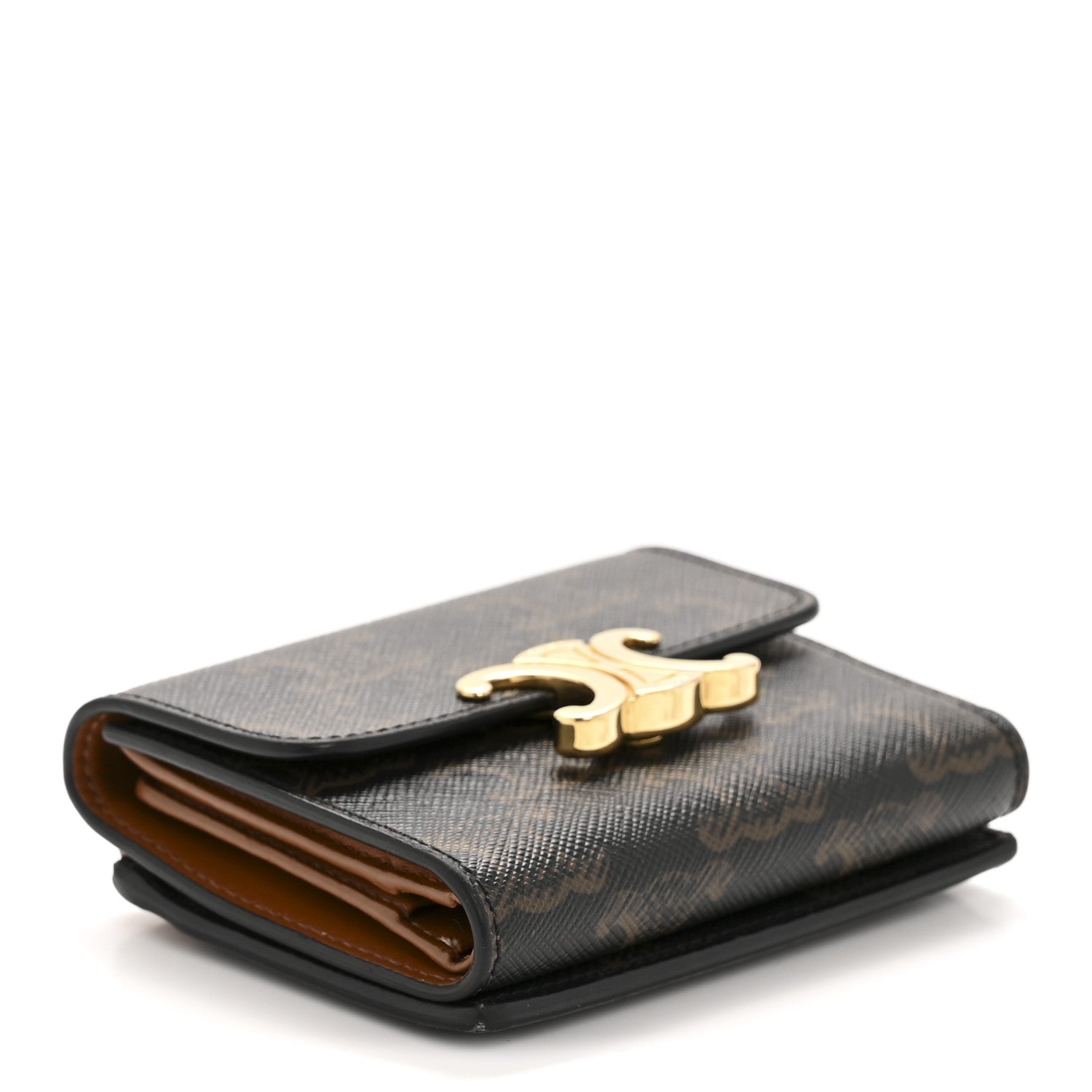 Celine Canvas Triomphe Compact Triomphe Wallet With Coin Purse Tan 5 of 11