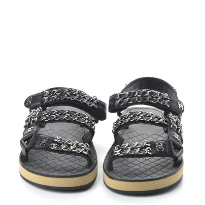 Chanel Lambskin Chain Sandals 35.5 Black 2 of 10