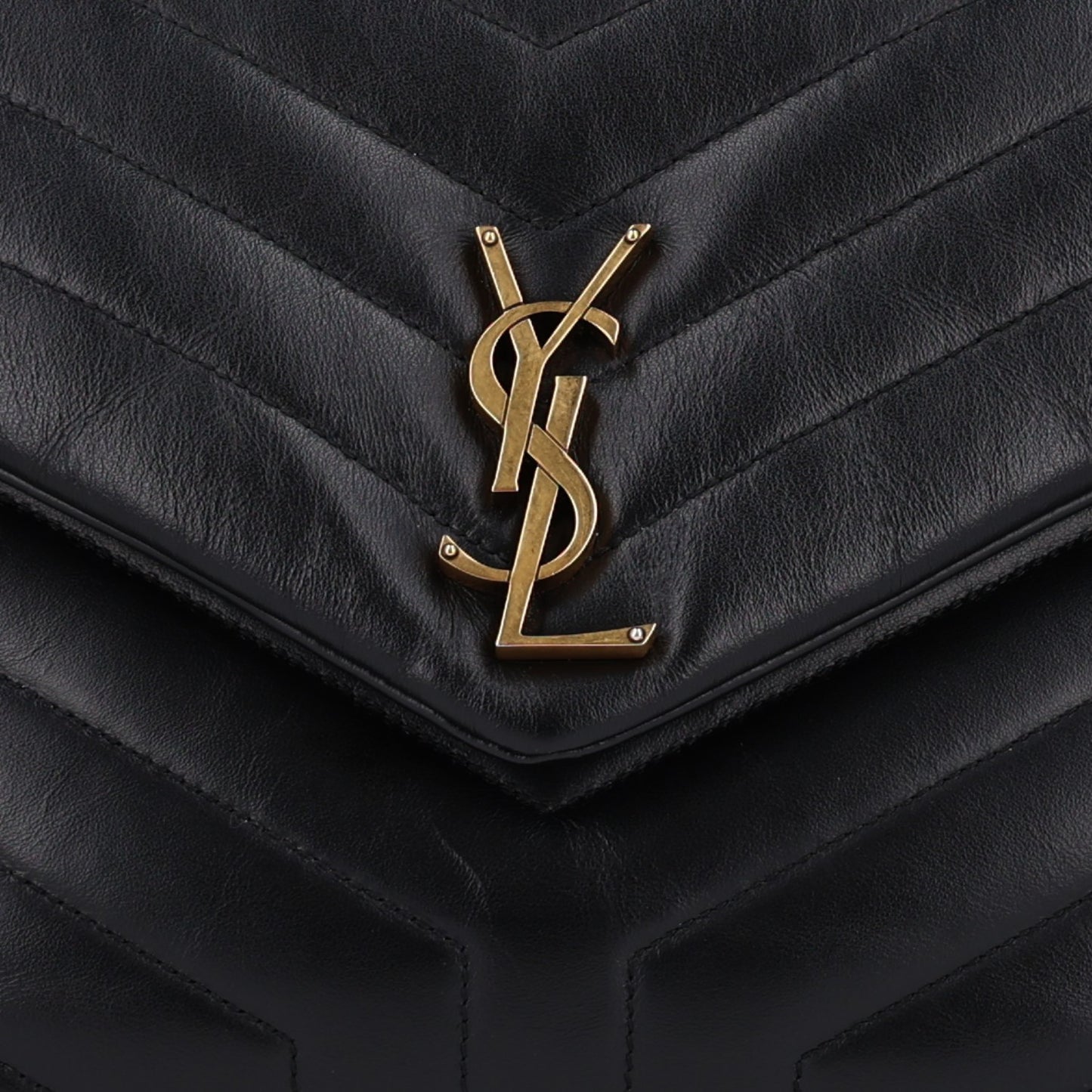 Calfskin Y Quilted Monogram Medium Loulou Chain Satchel Black