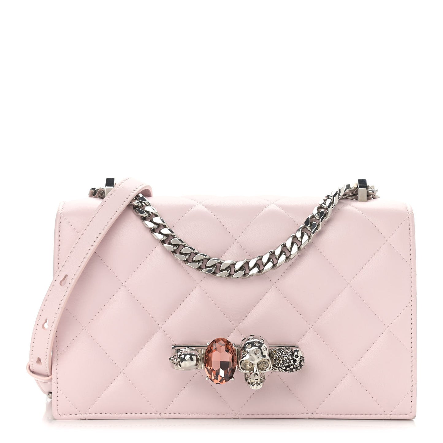 Lambskin Quilted Knuckle Shoulder Bag Pink