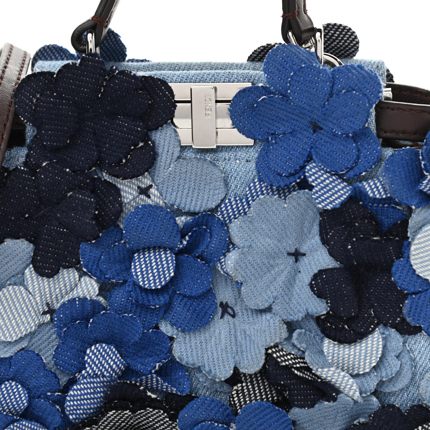 Fendi Denim Flowers Micro Peekaboo Iconic Satchel Blue 7 of 9